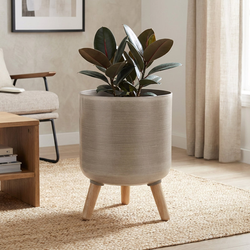 Modena Planter with Stand, Brushed, Taupe