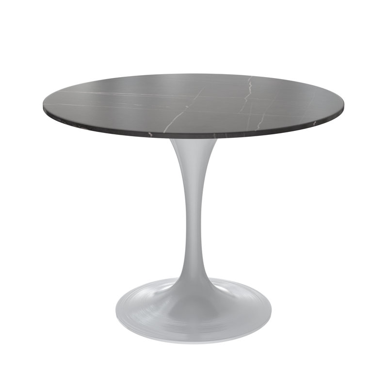 Heatherton 36" Round Dining Table with Sintered Stone Top and White Steel Pedestal Base Kitchen Table Seats 2-4 Person, Black
