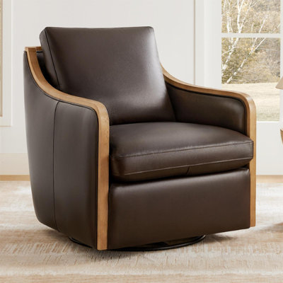 Parham Oversized Geniune Leather Swivel Accent Chair