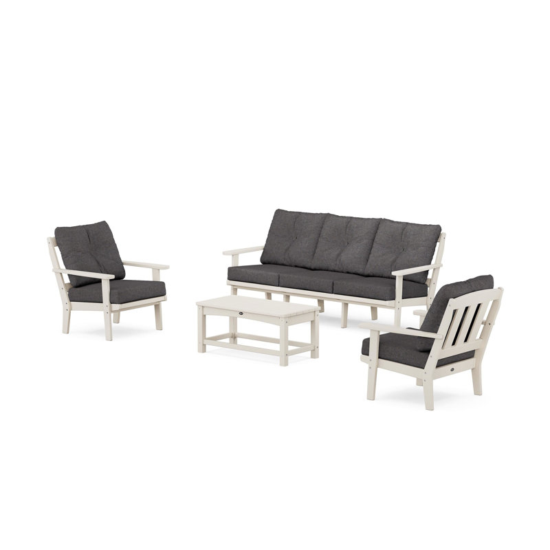Cape Cod 4 Piece Sofa Seating Group with Cushions, Sand Castle, Ash Charcoal Revolution®