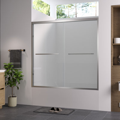 58" High Double Sliding Bathroom Door With Hardware And 1/4"  6Mm  Tempered Glass, American Style, Waterproof Long - Term Use Bathtub Screen Finished, Adjustable Width, Smooth For