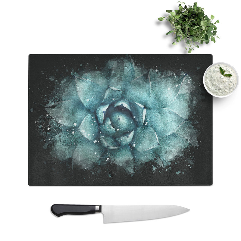 Tempered Glass Centre of a Green Succulent Plant Chopping Board, 20 cm x 28.5 cm