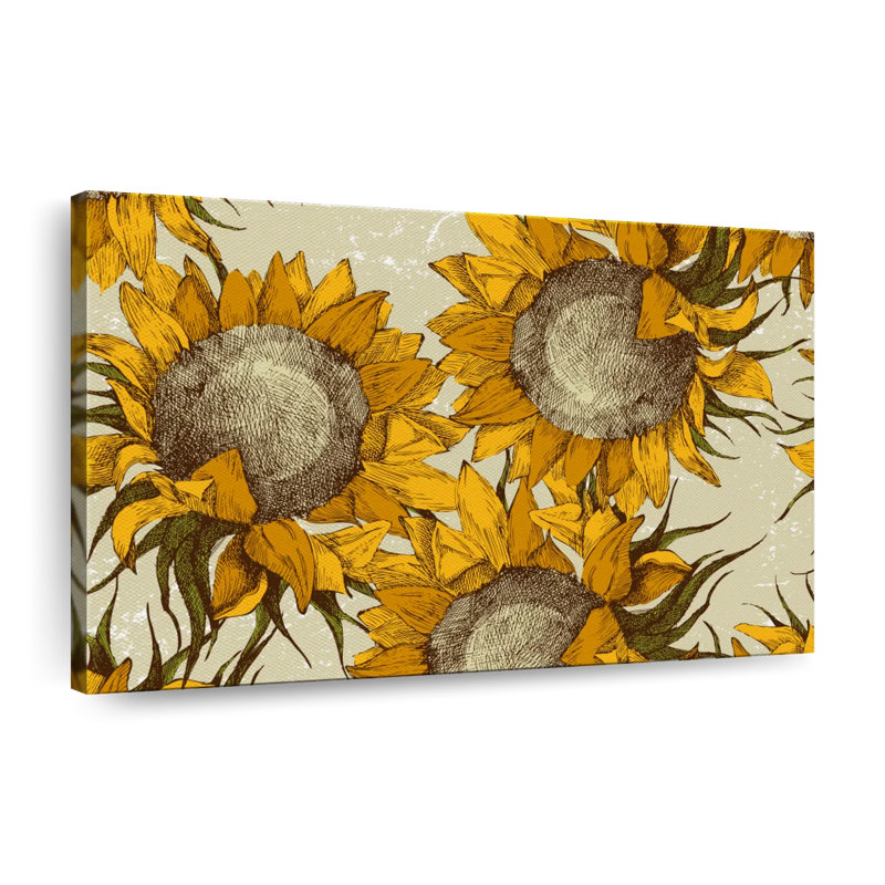 Tournesols jaunes sur toile, H 8 po x l 12 po x P 1 po