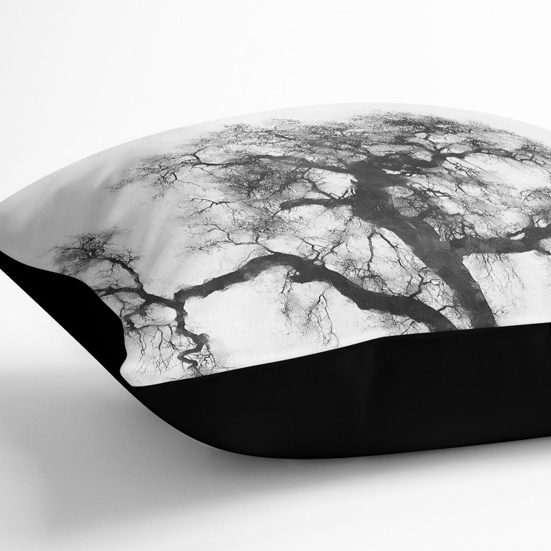 Old Oak Tree Cushion with Filling, 40cm H x 40cm W x 15cm D, Black