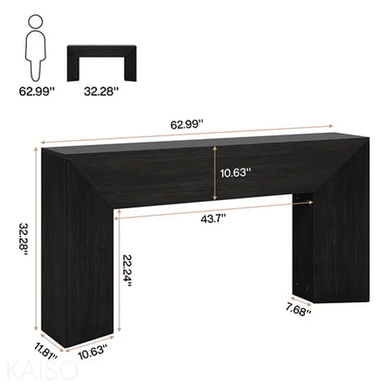 Console, canapé moderne en bois pour le salon - standard, 32.31" H x 63.04" W x 11.82" D, Black, Black, Black