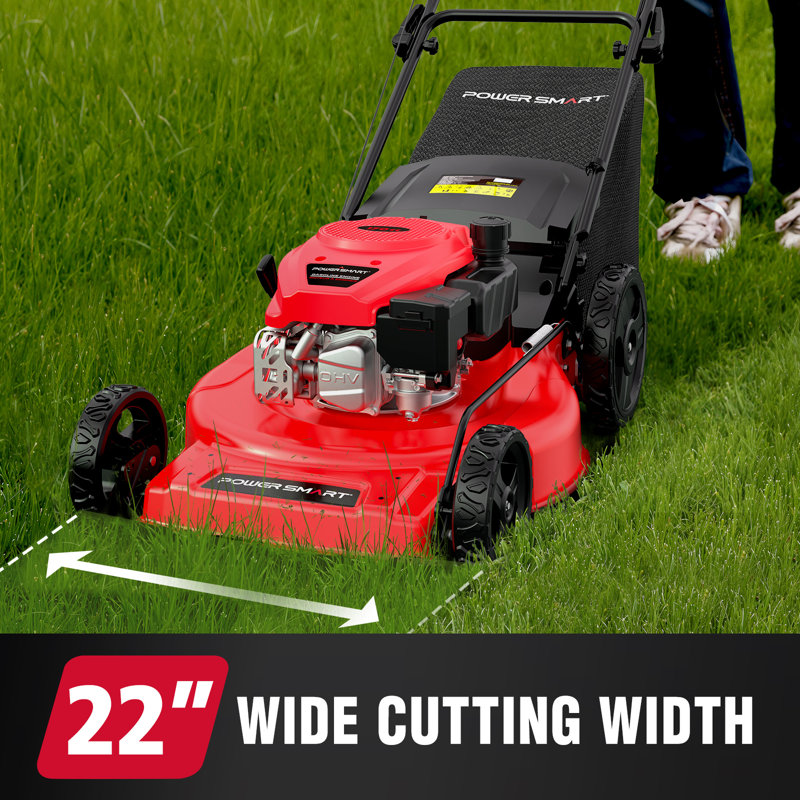 Powersmart 22" Gas Self Propelled Lawn Mower,3-In-1, 170Cc Engine, 6-Position Height Adjustment, 22" Steel Deck, Rear Bag, Mulch & Rear Discharge