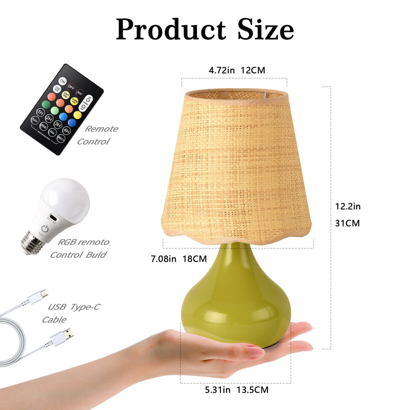 Lampe de table, Vert, Métal métal, Télécommande