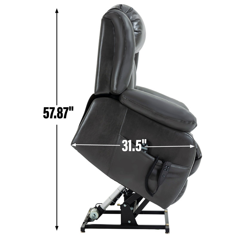 Dual Motor Infinite Position Up To 350 Lbs Electric Medium Size Genuine Leather Power Lift Recliner Chair With 8-Point Vibration Massage And Lumbar Heating