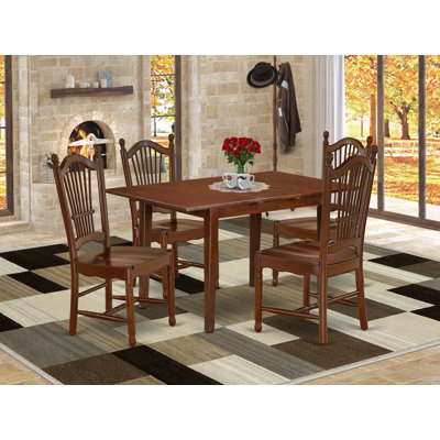 5 Piece Kitchen Table Set for 4 Includes a Rectangle Dining Room Table with Butterfly Leaf and 4 Solid Wood Seat Chairs, Mahogany