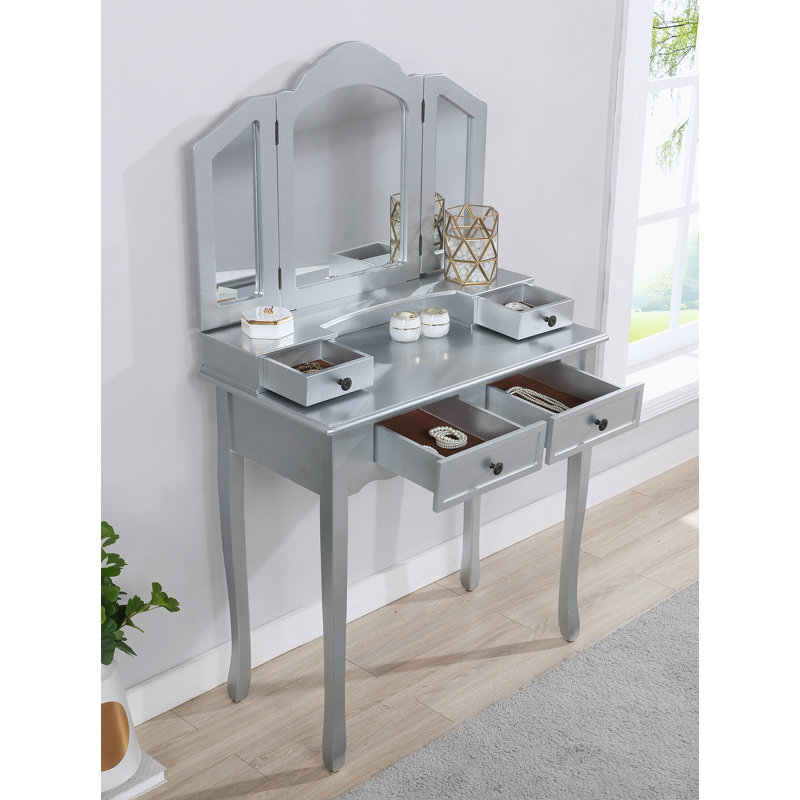 Ensemble coiffeuse et tabouret en bois, Argent