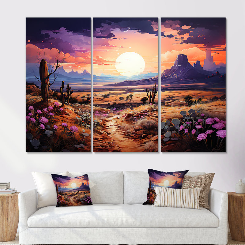 Violet Vista Cactus - ensemble d'art sur toile cactus floral, Toile tendue, H 40 po x l 60 po x P 1 po