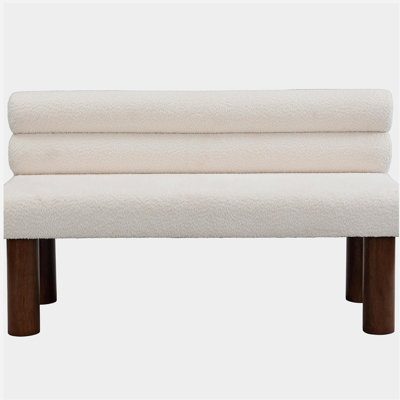 Upholstered Dining Bench, End of Bed, Entryway Bench, Boucle Ottoman for Dining Room, Bedroom, Living Room, Rubber Wood Leg 330 LBS Support, Beige