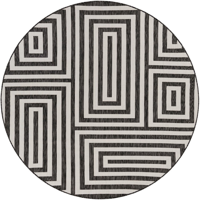 Tapis contemporain noir et blanc Bello, Rond 7 pi 10 po
