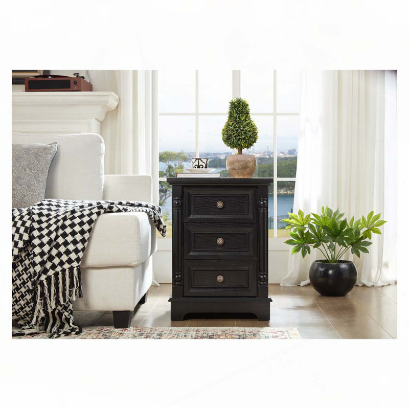 Table d'appoint 3 tiroirs, Noir