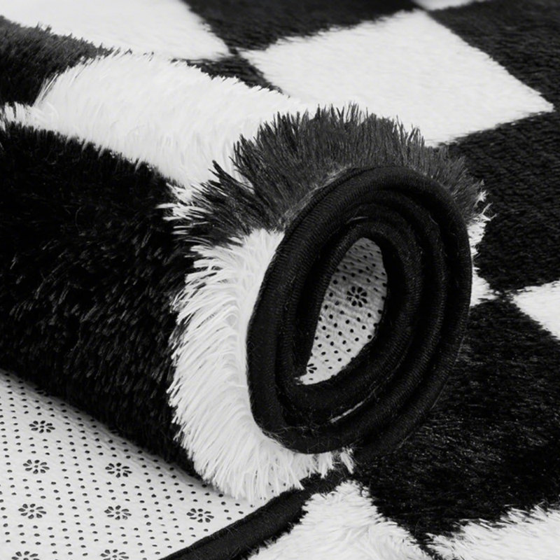 Modern Black and White Checkered Shag Rug, Soft Plush Carpet for Living Room, Bedroom and Dorm, Rectangle 4' x 6'