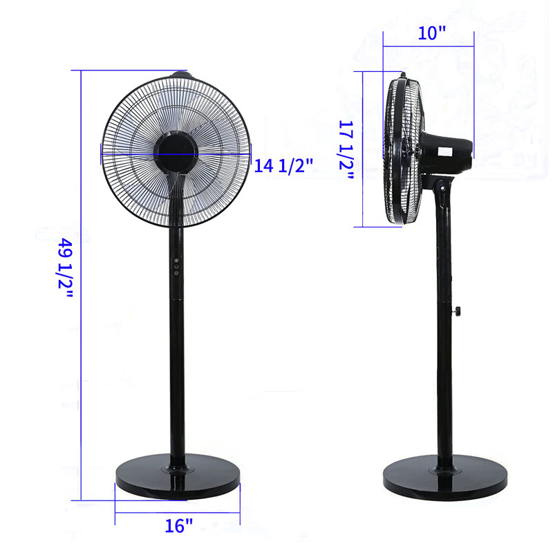 49.5 In. Oscillating Adjustable 12-Levels Speed Black Pedestal Fan With Remote Control And Timer