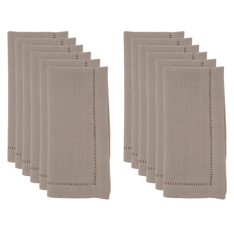 Rowles Hemstitched Border Dinner Napkin, Taupe, 20" L x 20" W