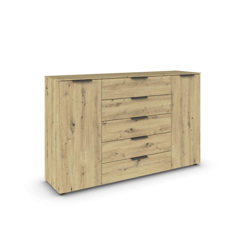 Flipp 5 Drawer 160Cm W Combo Dresser, Artisan Oak/Graphite