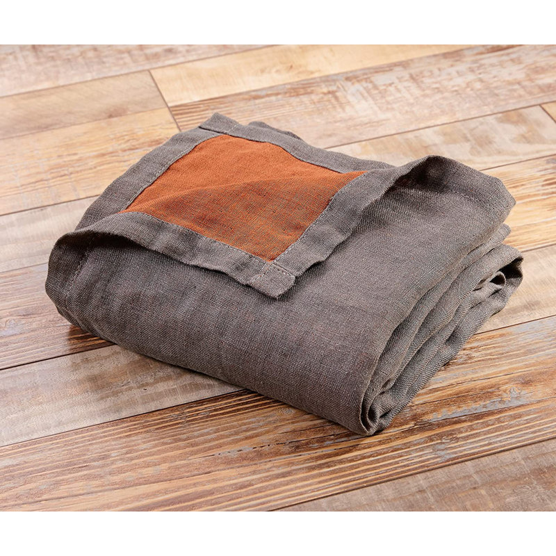 Brussels Belgian Flax Linen Woven Throw, Gray/Orange