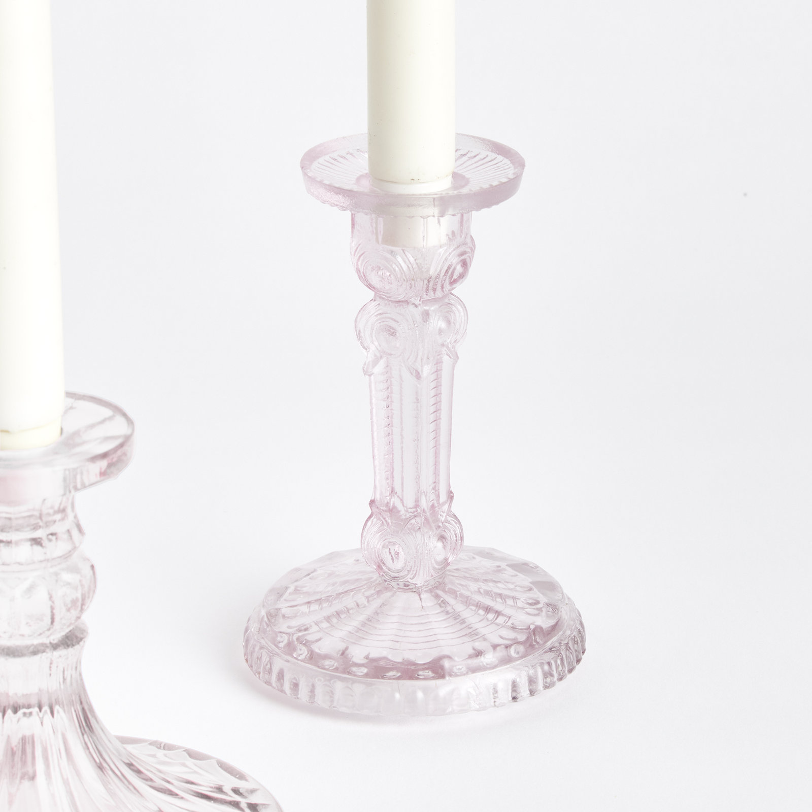 3-Piece Glass Candlestick Set, Medium, Pink