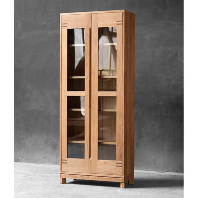 Bibliothèque de rangement en chêne massif blanc avec porte en verre