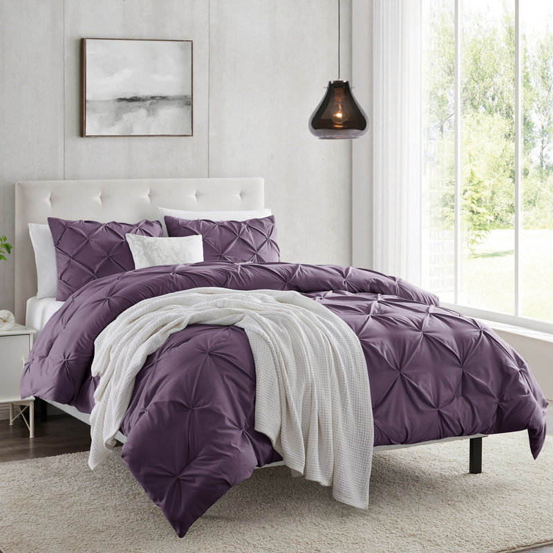 Housse de couette avec insert Pinch Pleat, Housse de couette pour très grand lit + 3 pièces, Mauve aubergine