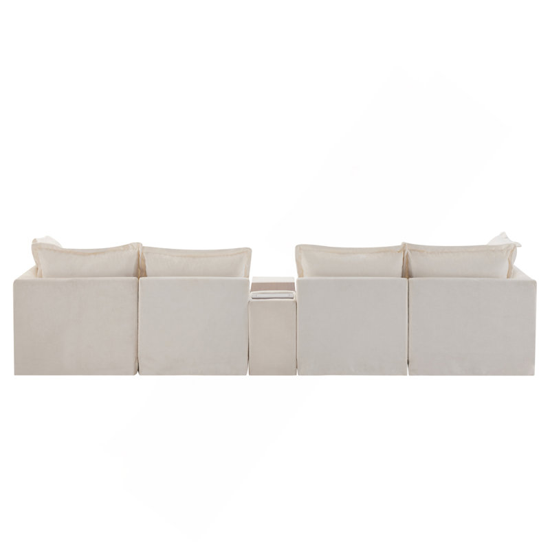 Canapé modulaire de 131 po avec repose-pieds mobile et console, porte-gobelet, siège large, canapé en U de 6 places, canapé en chenille surdimensionné avec chargeur USB pour le salon, appartement, 2 couleurs