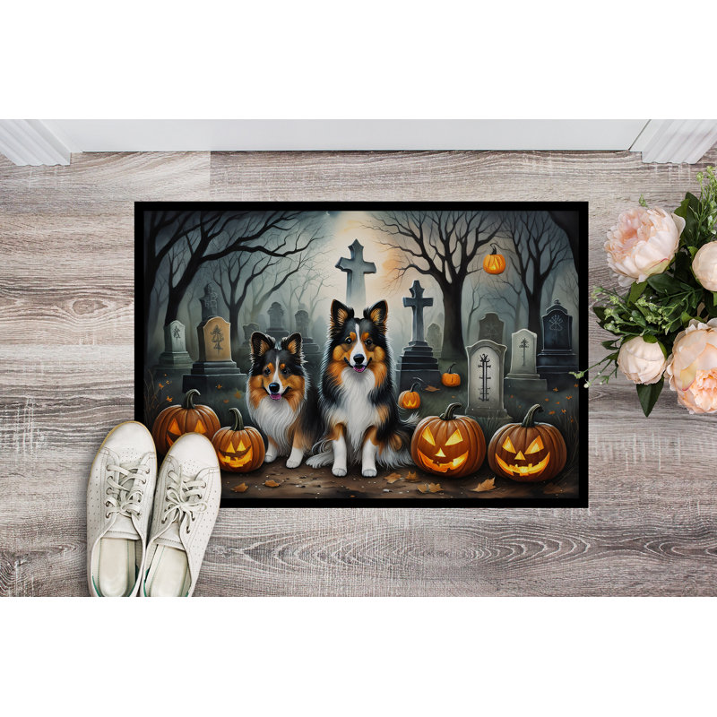 Tapis de porte intérieur antidérapant Noetzel Sheltie Spooky, L 24 po x L 36 po