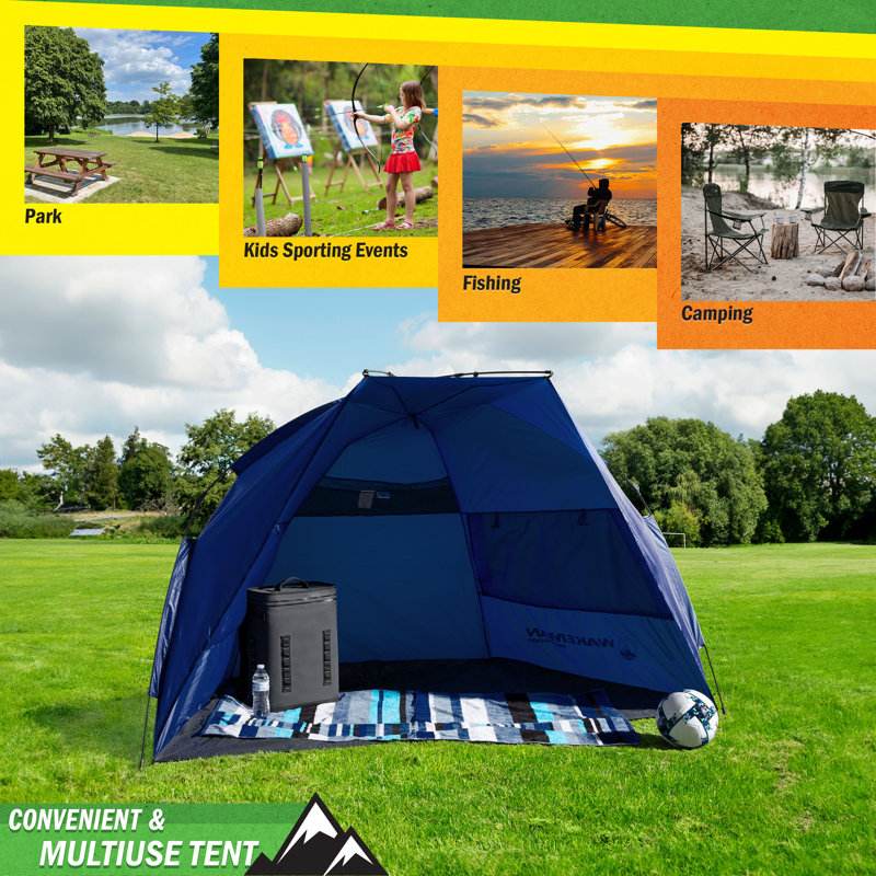Wakeman Outdoors Pop-Up Beach Tent with UV Protection - Water and Wind-Resistant with Carry Bag, Blue