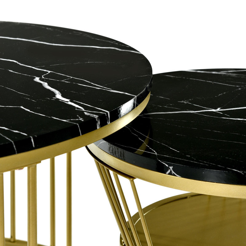 Amahya Frame Coffee Table with Storage, Gold, Black Marble