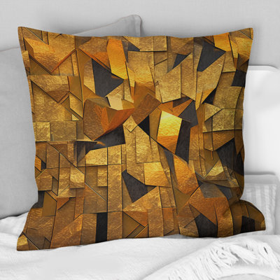 Gold Black Fractal Tide VI - Fractals Printed Throw Pillow