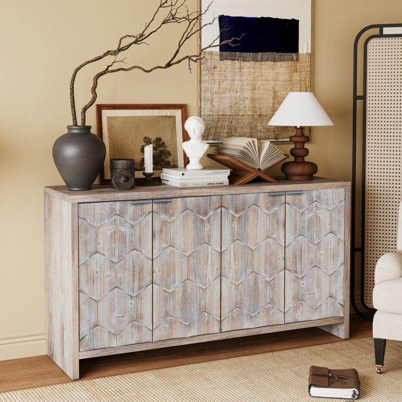 Buffet vieilli pour salon de style rétro, Bois naturel délavé