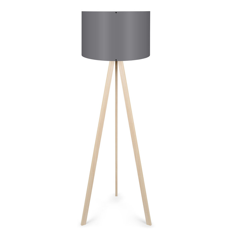 Modern Scandinavian Floor Lamp, Grey & Oak, 15.0 x 55.1 inches | 70% MDF / 30% PVC Fabric Shade, On/Off Switch, E27 Socket (Max 40W) | Stylish & Minimalist Design for Living Room & Bedroom Decor