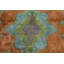 Tapis unique en laine noué à la main des années 1950 en gris / orange / vert