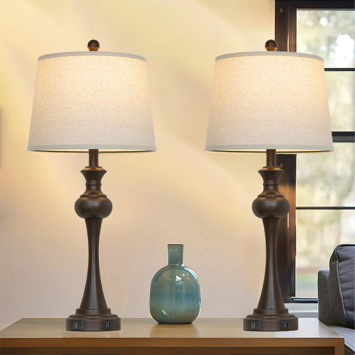 Canora Grey Three-Way Touch Control Modern Table Lamp Set – Mid-Century ...