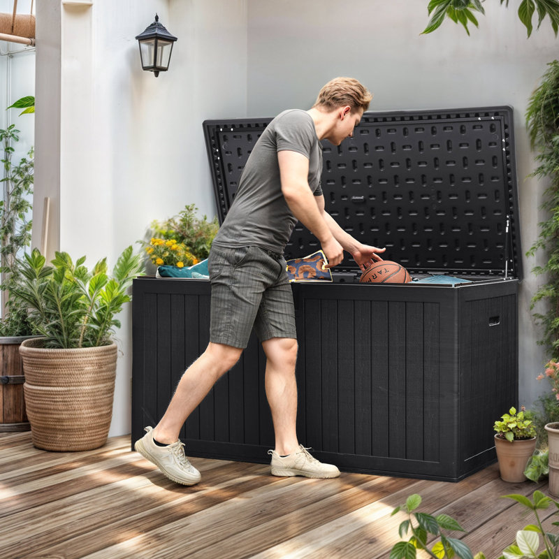 Coffre de terrasse verrouillable en résine 230 gallons Edrosie Inc, Noir, noir, noir, noir