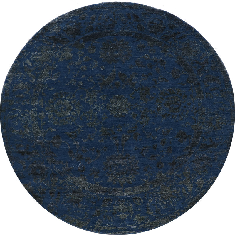 Tapis noir / bleu unique de 6 pi 2 po x 6 pi 1 po