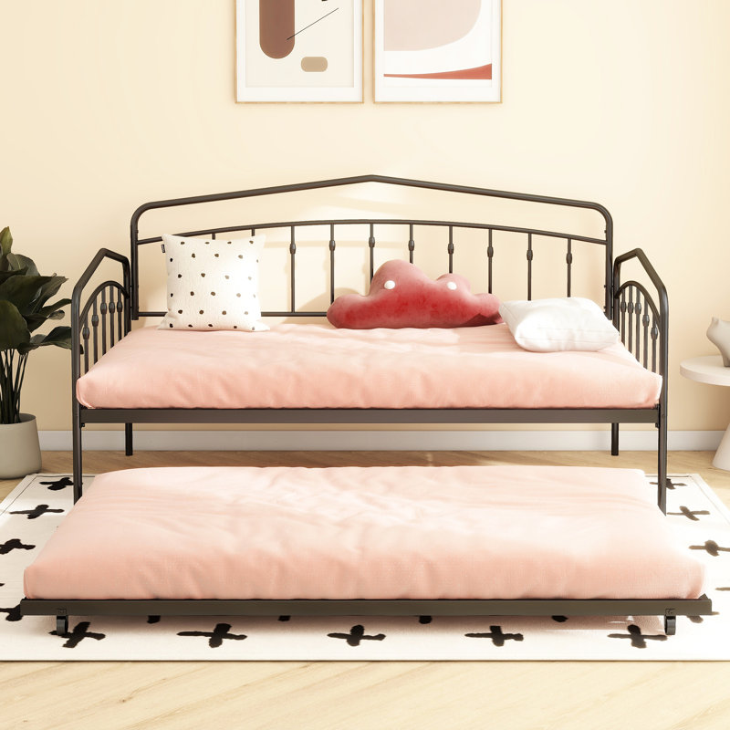 Lit de jour simple avec couchette, noir - métal, chambre à coucher confirmée