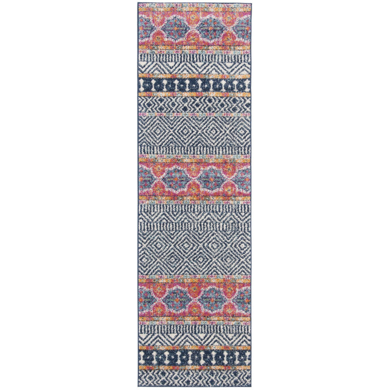 Felty Geometric Navy/Ivory Area Rug, Runner 2'3" x 20'