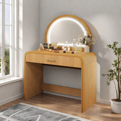 Makeup Vanity Table With Mirror Touch Screen Lighted Mirror, Dressing Table And Drawer