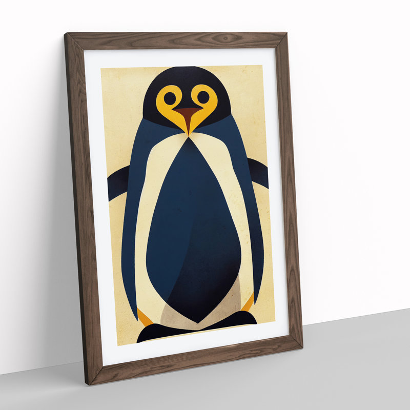 Penguin Abstract Art No.3 - Wall Art, 48cm H x 36cm W, Walnut Framed Paper, White