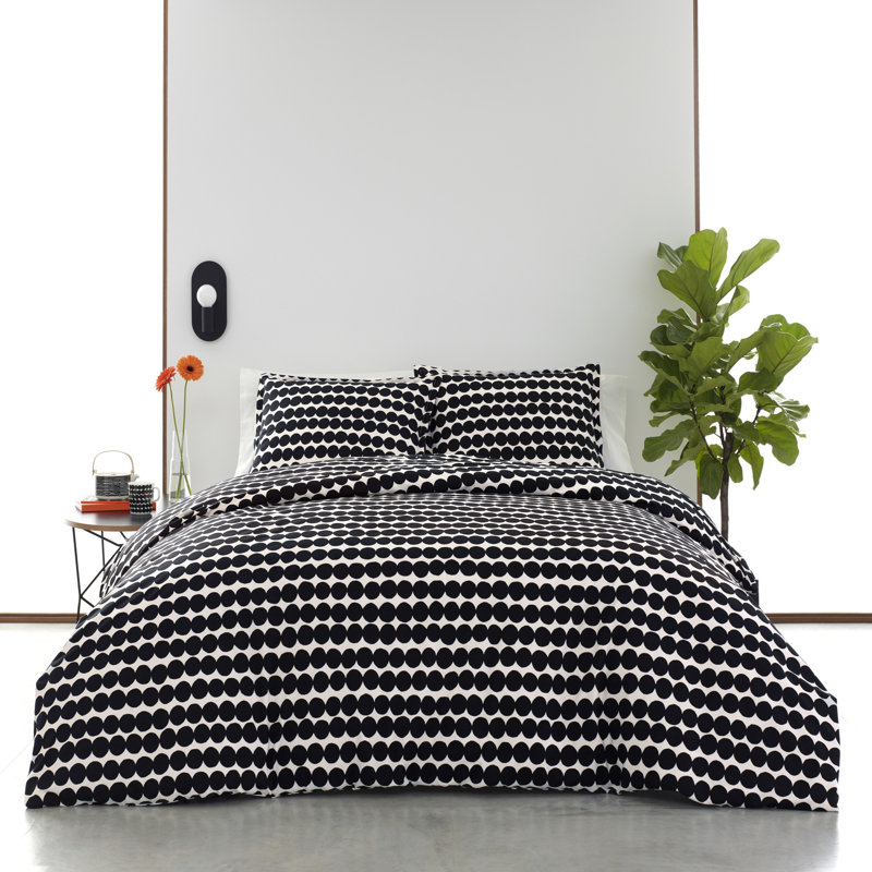 Marimekko Rasymatto Black Cotton Duvet Cover Set, Full/Double Duvet Cover + 2 Shams