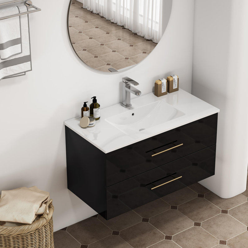 Meuble-lavabo mural 36 po, Noir, H 19,7 po x l 35,8 po x P 18,5 po