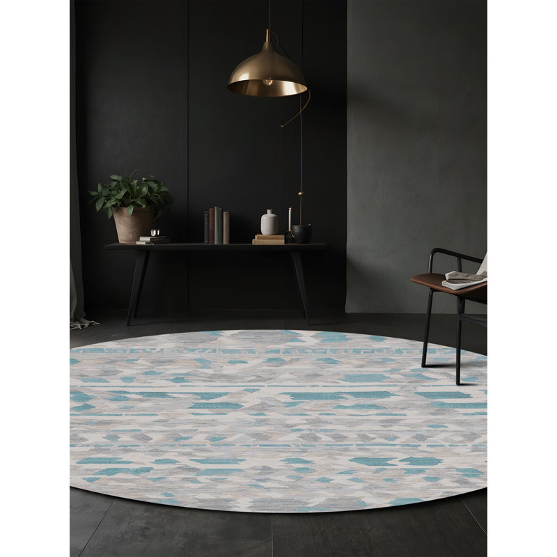 Machine Washable Gray Area Rug, Round 3'