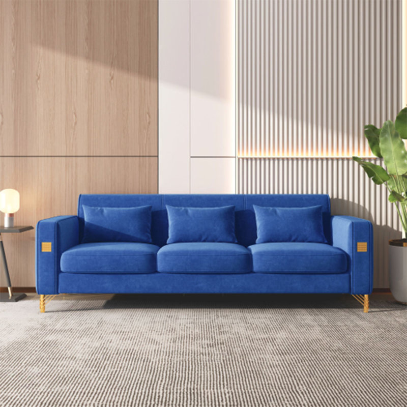Dwayne 86.6" Square Arm Sofa, Blue Velvet