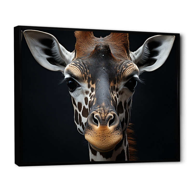 «Black and White Giraffe Portrait I - Giraffe», reproduction d'art sur toile encadrée, H 24 po x l 32 po, Black