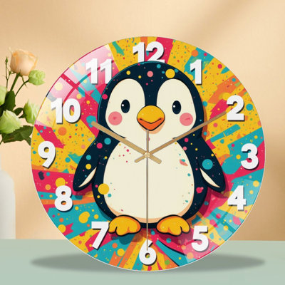 Horloge murale colorée pingouin coloré - 12 po