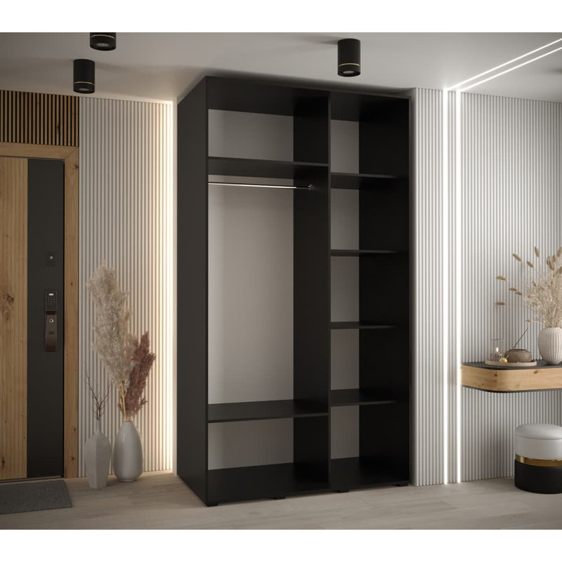 Aylamae 2 Door Manufactured Wood Wardrobe, Black, 205cm H x 130cm W x 60cm D