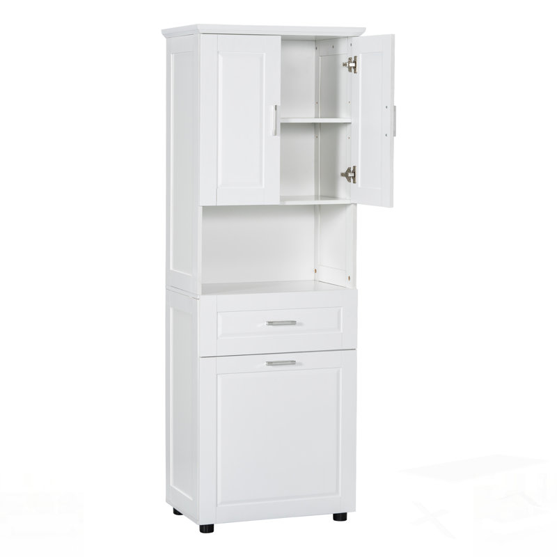 Tall Bathroom Cabinet With Laundry Basket, Large Storage Space Tilt-Out Hamper And Upper Cabinet, White