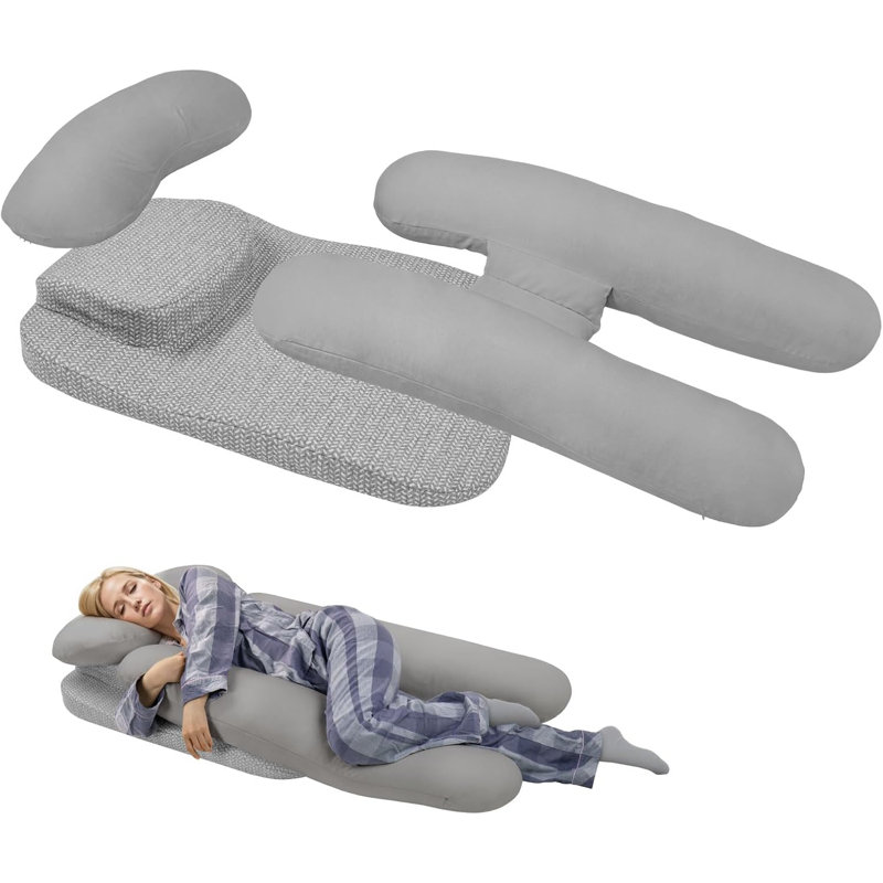 H-Shape Side Sleeper Pregnancy Pillow, Grey